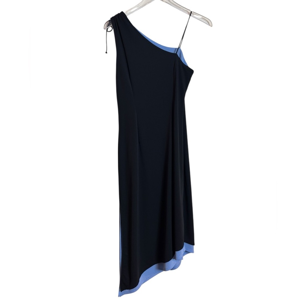 Vintage 90's Express Asymmetrical Minimalist Black & Baby Blue Midi Dress Sz 5/6